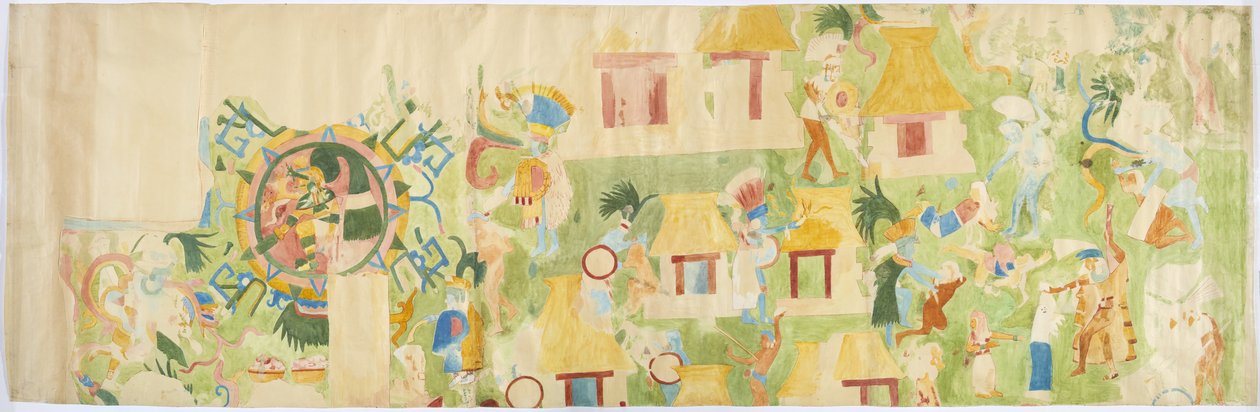 Tracing of a wall painting from north end of west wall, Upper Temple of the Jaguars, Chichen Itza, Mexico by Adela Breton