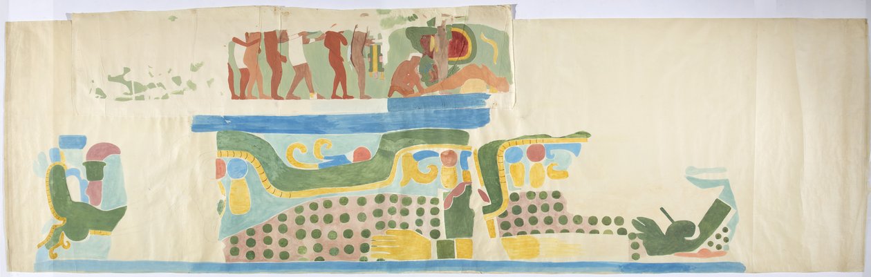 Tracing of a wall painting from over door, Upper Temple of the Jaguars, Chichen Itza, Mexico by Adela Breton