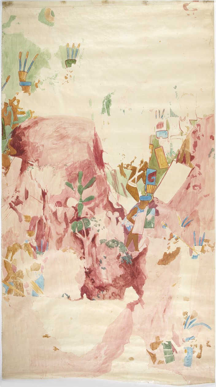 Tracing of a Wall Painting from the East Wall, Upper Temple of the Jaguars, Chichen Itza, Mexico by Adela Breton