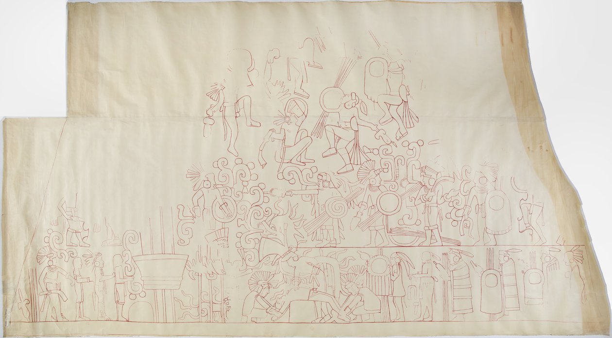 Tracing of a wall painting from the south vault ceiling, Upper Temple of the Jaguars, Chichen Itza, Mexico by Adela Breton