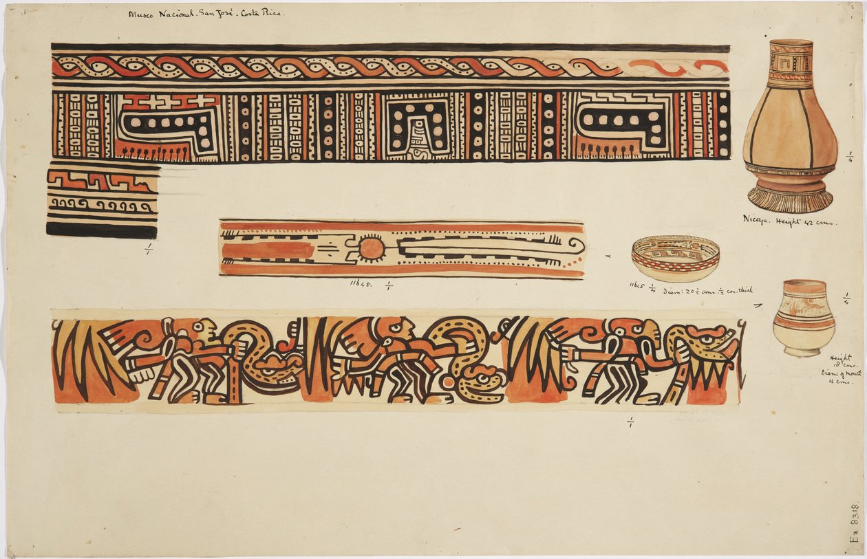 Two jars and a dish with designs by Adela Breton