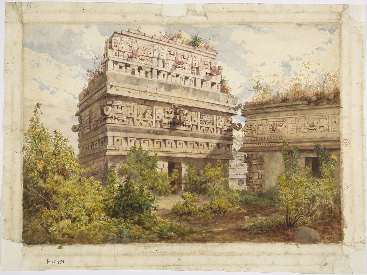 Ruins of Chichén Itzá, Yucatán, Mexico. Depicts west facade of the ...