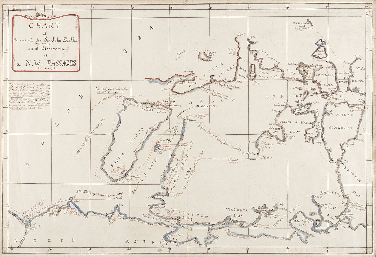 Chart of the search for Sir John Franklin and discovery of the North West Passage by Admiral Edward Augustus Inglefield
