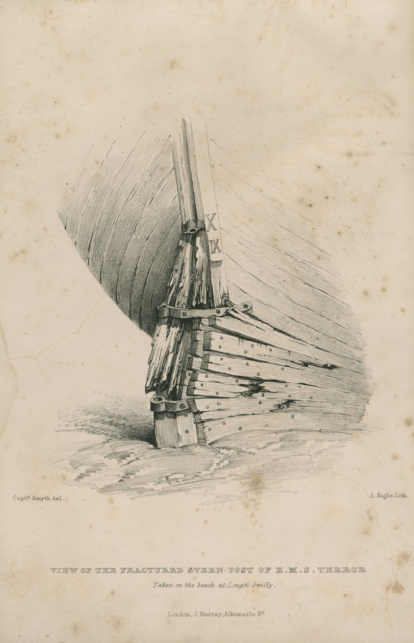 View of the Fractured Stern-Post of the H.M.S. Terror: Taken on the Beach at Lough Swilly by Admiral William Henry Smyth