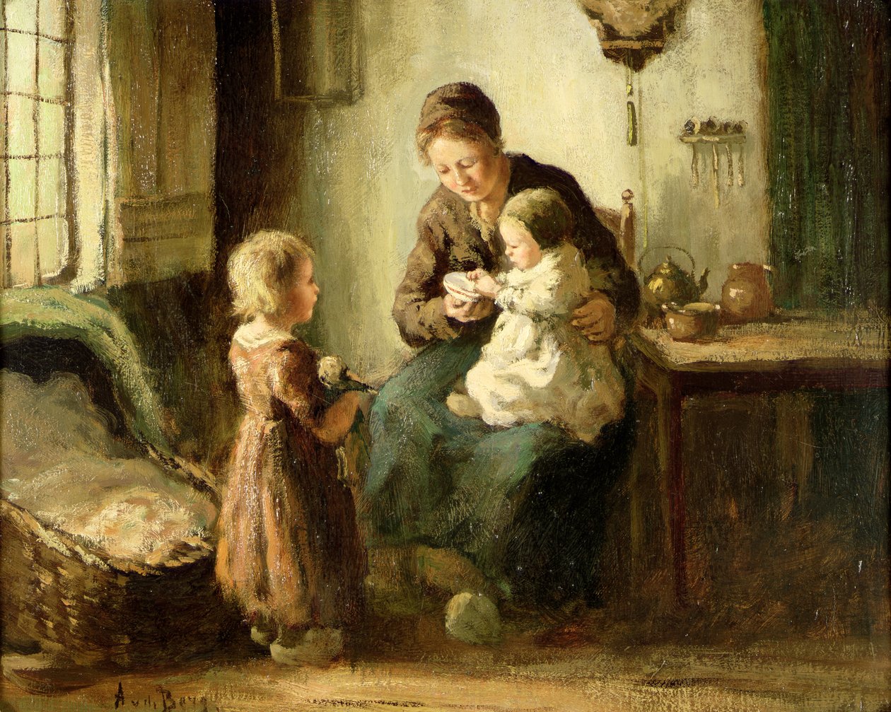 Playing with baby by Adolf Julius Berg