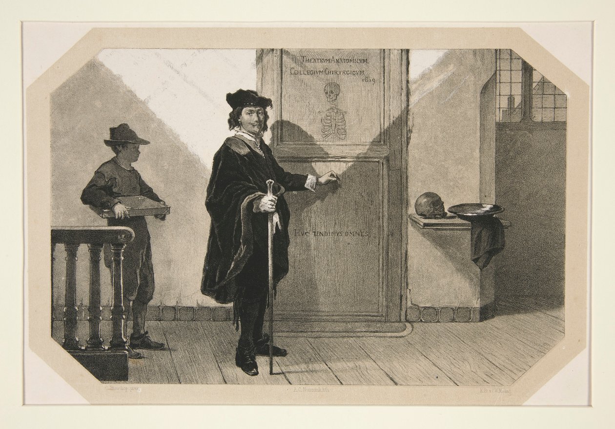 Rembrandt on his way to the Anatomical Lesson of Dr. Tulp by Adolf Carel Nunnink