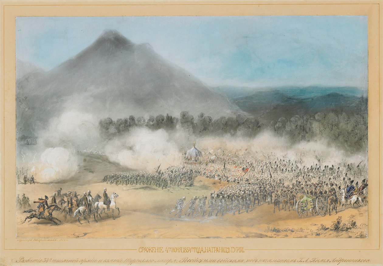 The Battle at the Choloki River, at the Border of Guria on June 4, 1854 by Adolf Charlemagne