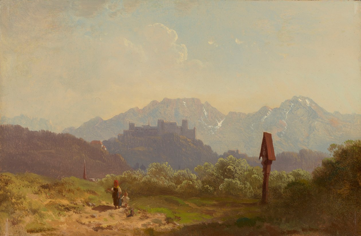 Part of Salzburg with a View of Hohensalzburg Fortress and the Untersberg Behind It by Adolf Heinrich Lier