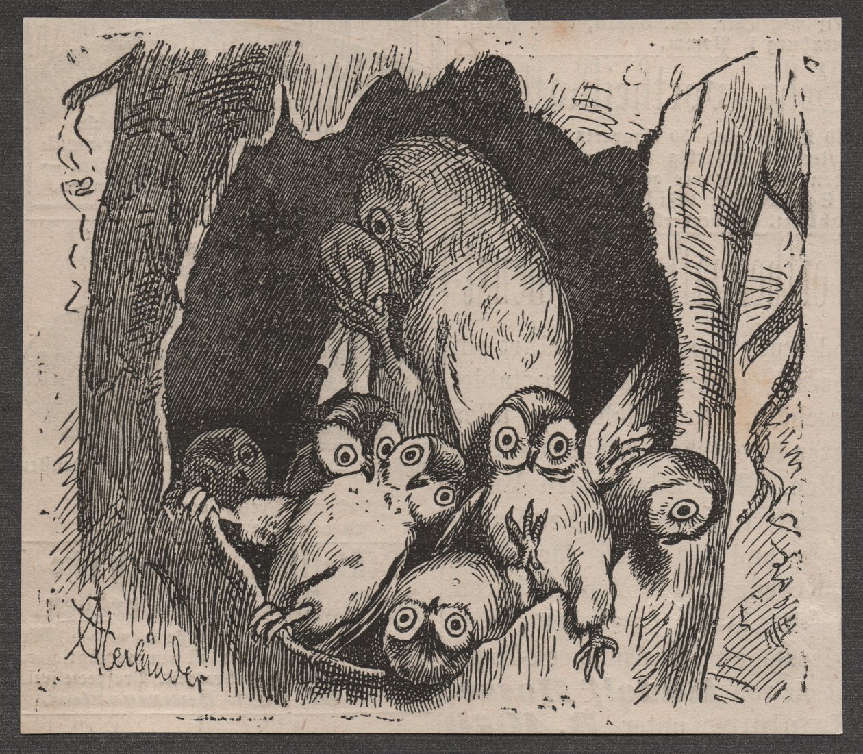 Owl with cubs, c. 1890 by Adolf Oberländer