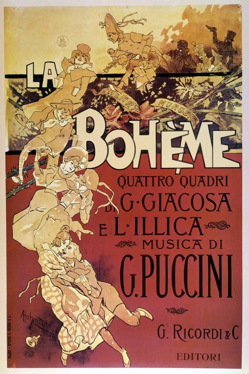 Poster for La Bohème by Adolfo Hohenstein for the Premiere of the Opera by Giacomo Puccini at the Teatro Regio di Torino, 01/02/1896 by Adolfo Hohenstein
