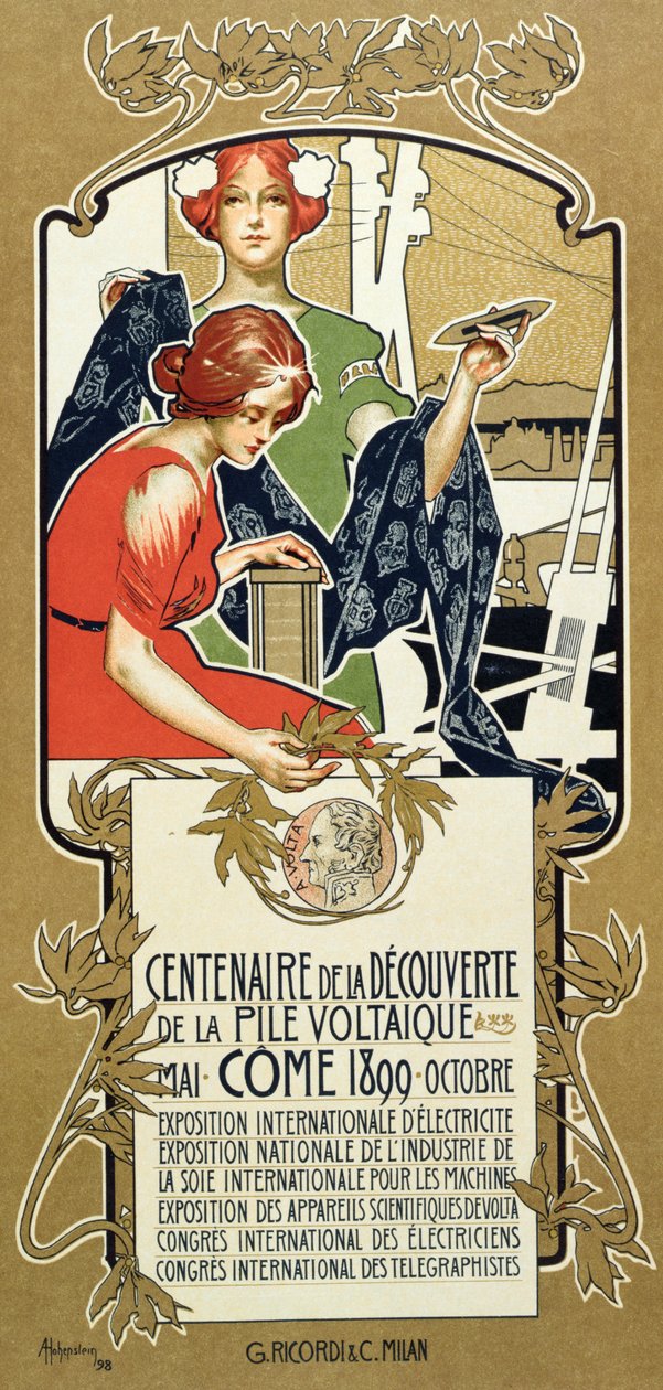 Poster Advertising the Centenary of the Discovery of the Voltaic Pile by Adolfo Hohenstein