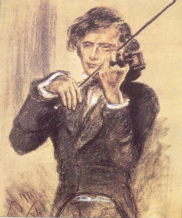Chalk Drawing of Joseph Joachim by Adolph Menzel