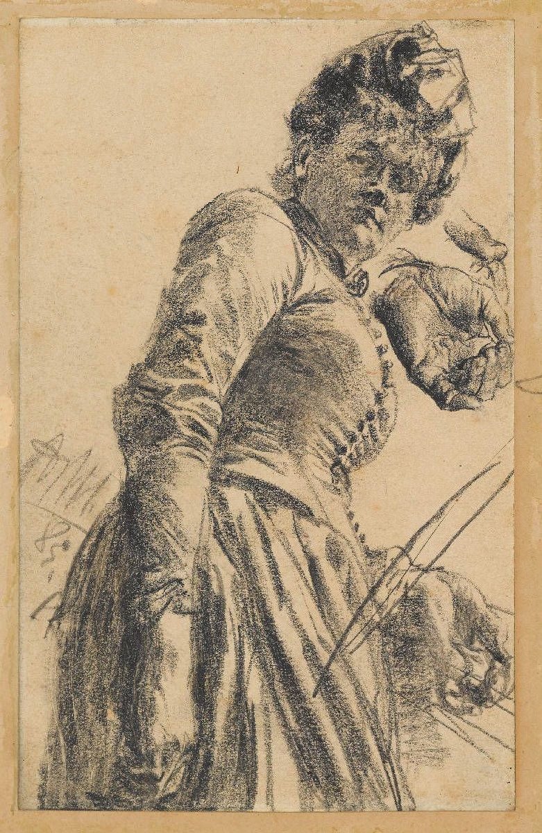 Model Study of a Woman with Hat by Adolph Menzel