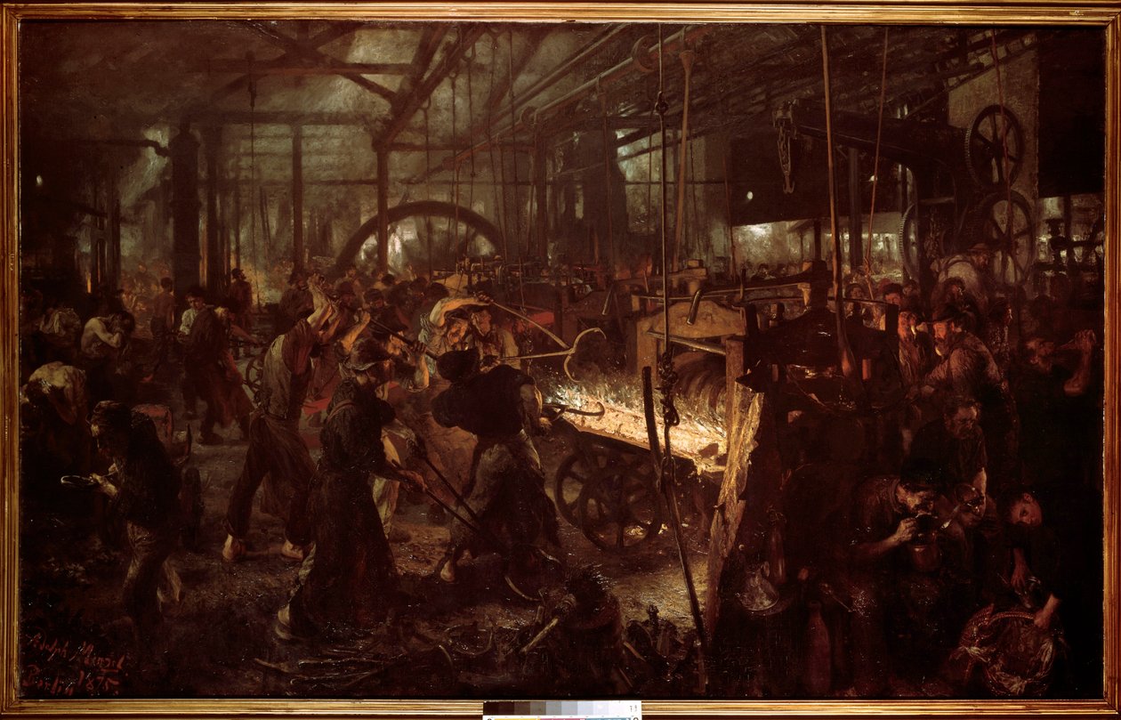 Metallurgy: “” The rolling mill, work in the forge”” Painting by Adolf Menzel (1815-1905) by Adolph Menzel