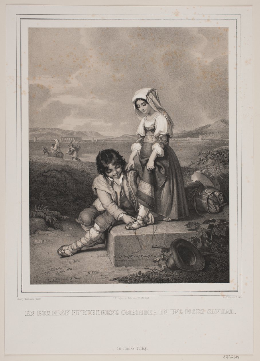 A Roman Shepherd Boy Tying a Young Girl