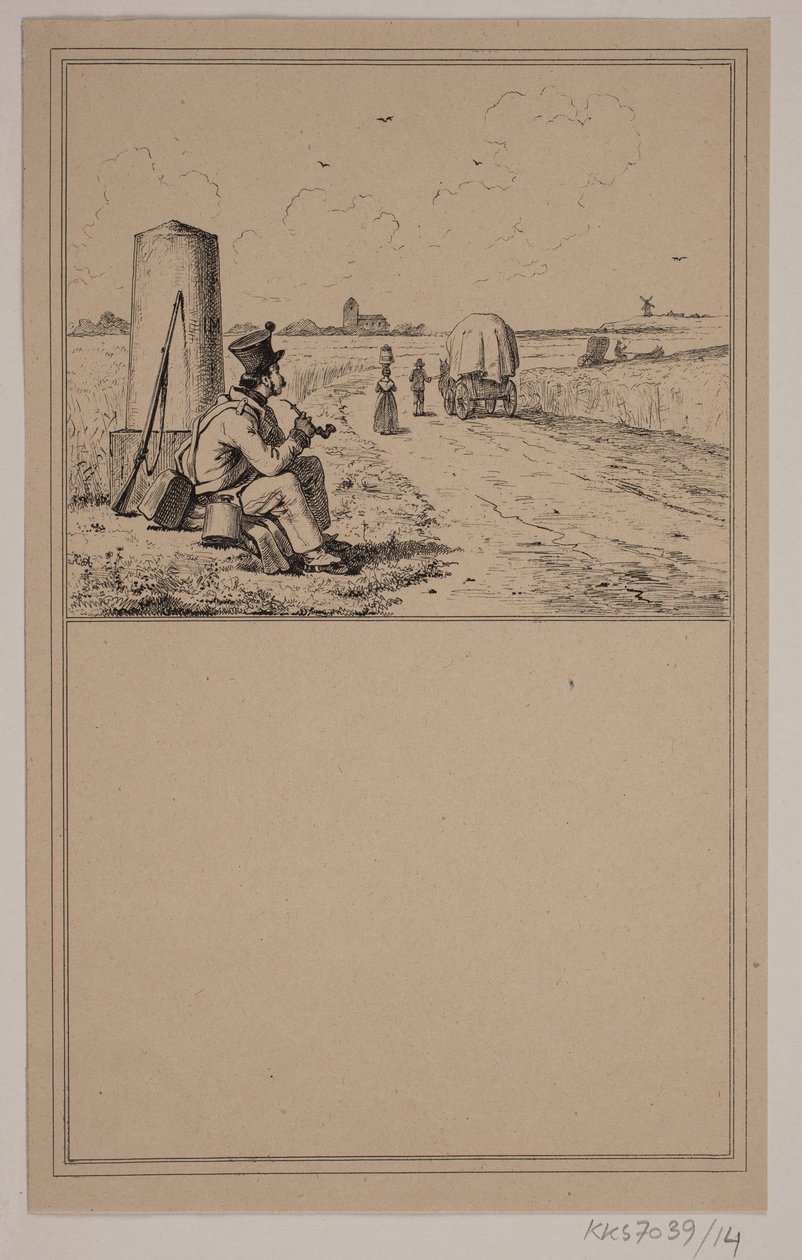 The Soldier on the March. No. 13 in Chr. Winther and M. Rørbye, "25 Pictures for Small Children" by Johan Adolph Kittendorff