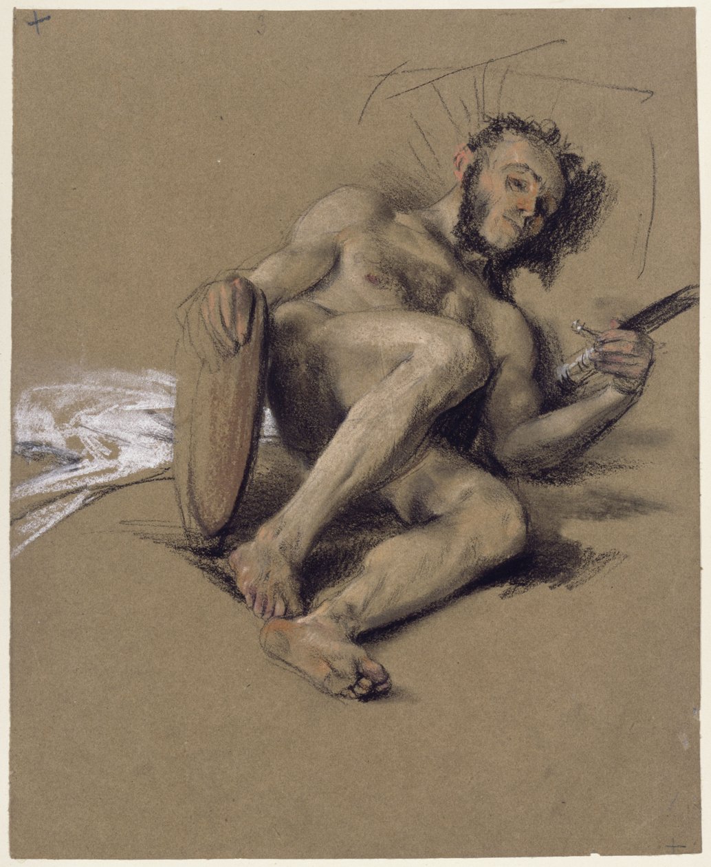 Study of a Bearded Man Resting on the Ground with Sword and Shield, Study for the Address on the Occasion of the Coming of Age of the Crown Prince 1850 by Adolph Menzel