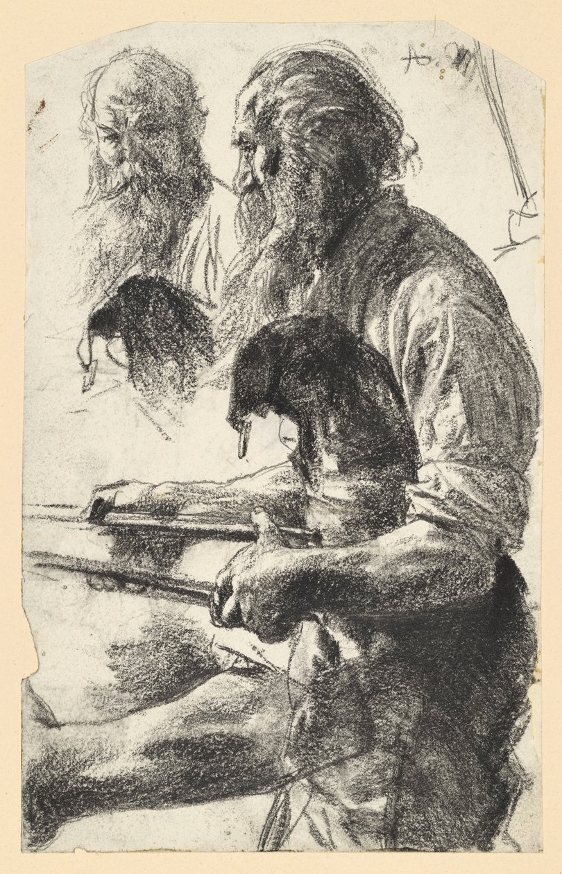 Old Ironworker with Apron and Tongs in Hand. Study for "Iron Rolling Mill. Modern Cyclops" by Adolph Menzel