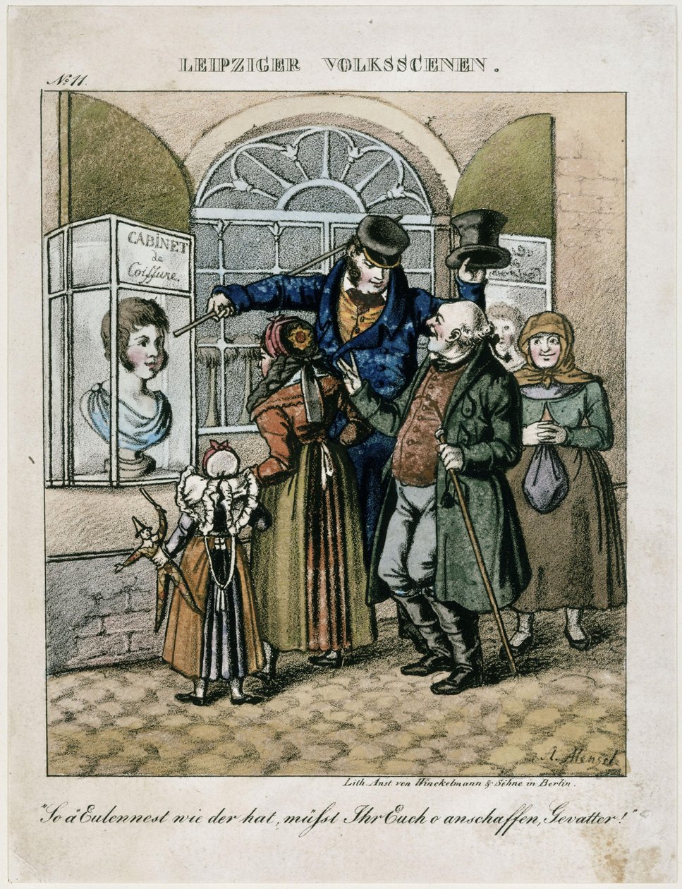 Farmers in Front of the Wax Bust of a Hairdresser. From: Leipzig Folk Scenes by Adolph Menzel
