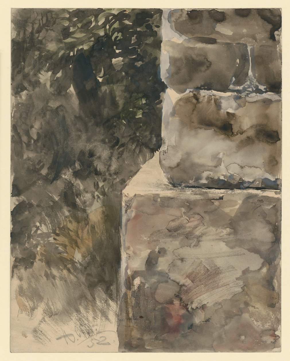 Tree Foliage by the Stone Pedestal by Adolph Menzel