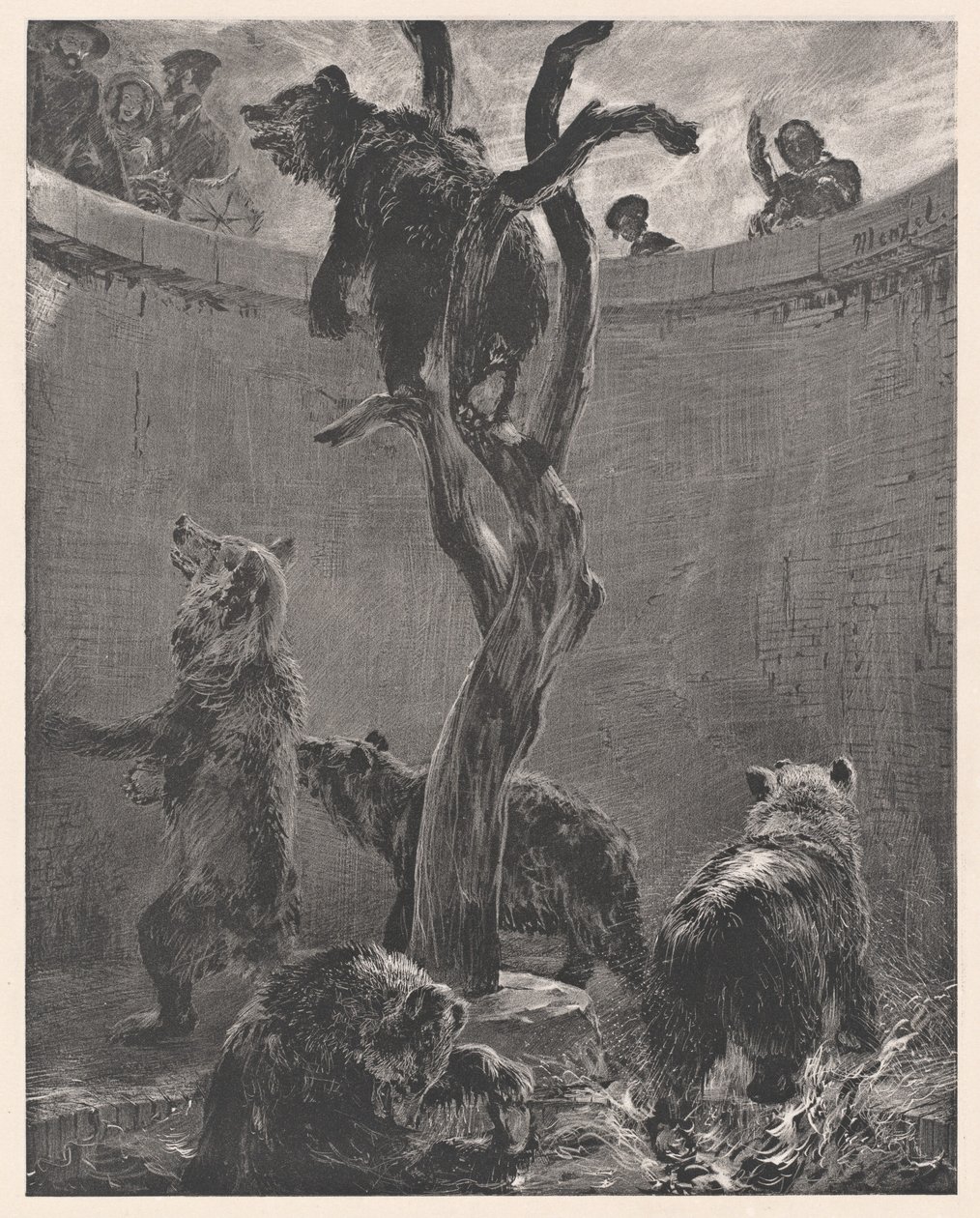 Bear Pit in Zoo by Adolph Menzel