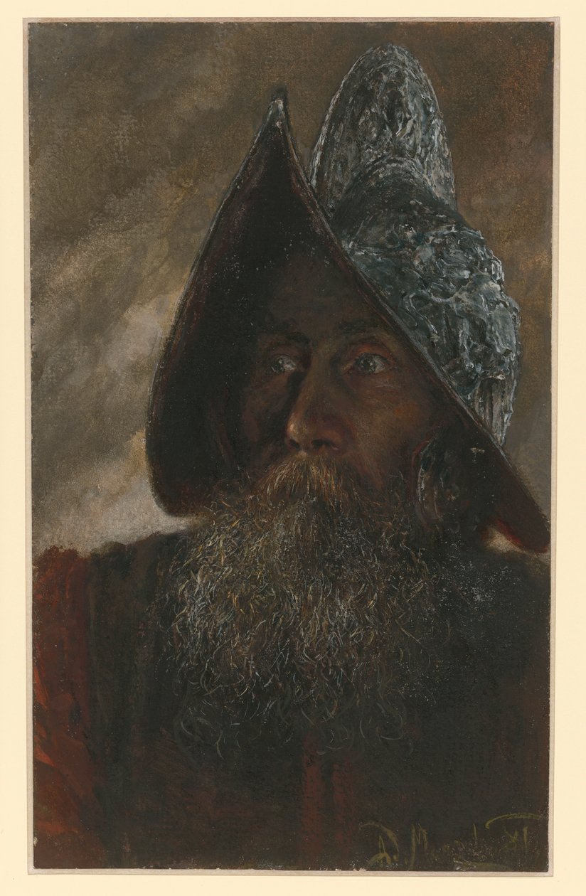 Bust of a Bearded Soldier with Helmet, Slightly Turned to the Left by Adolph Menzel