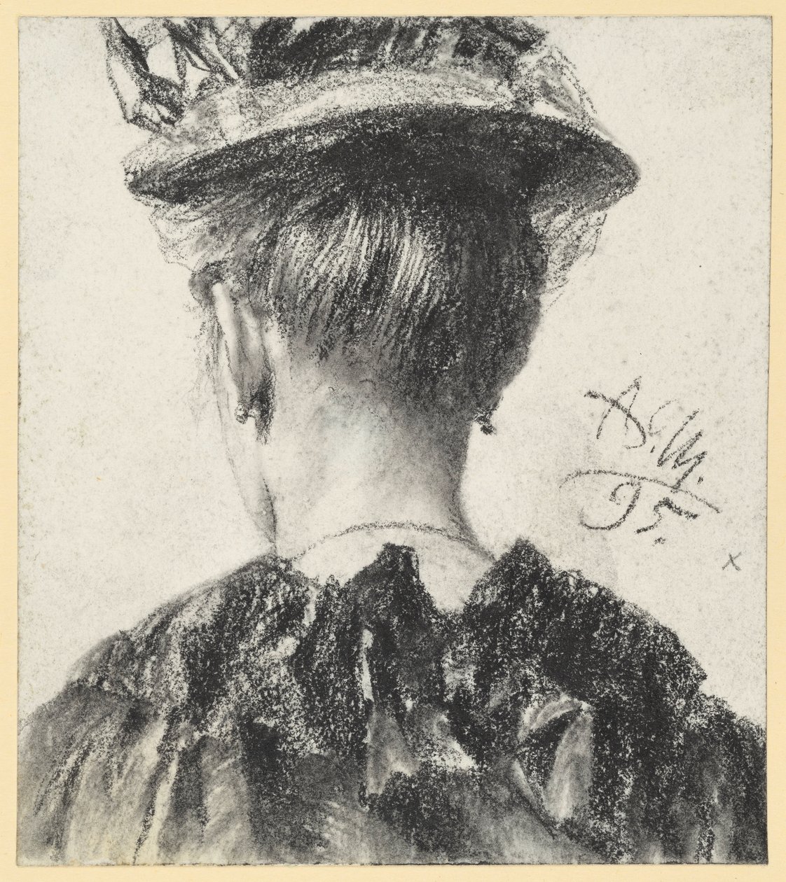 Bust of a Woman with Hat from the Back by Adolph Menzel