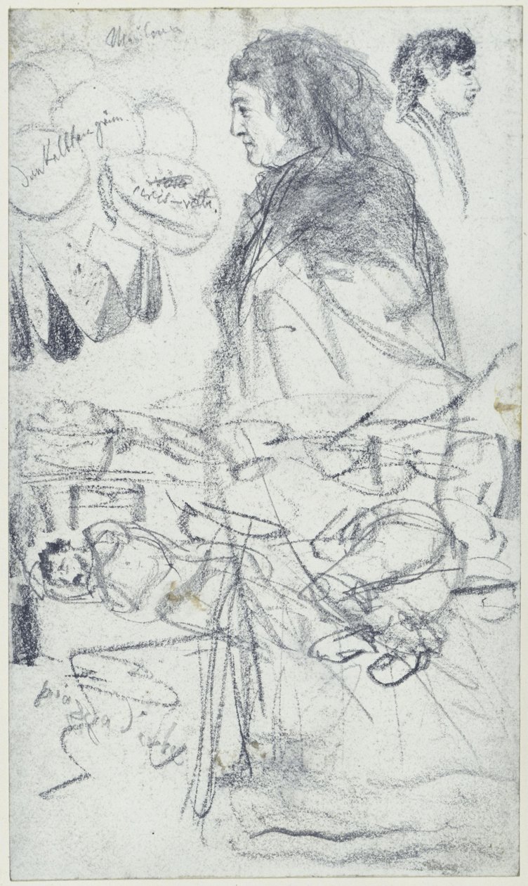 Lady with Headscarf and Cloak, Male Figure in Profile, Melons and Sleeping Men on the Piazza d