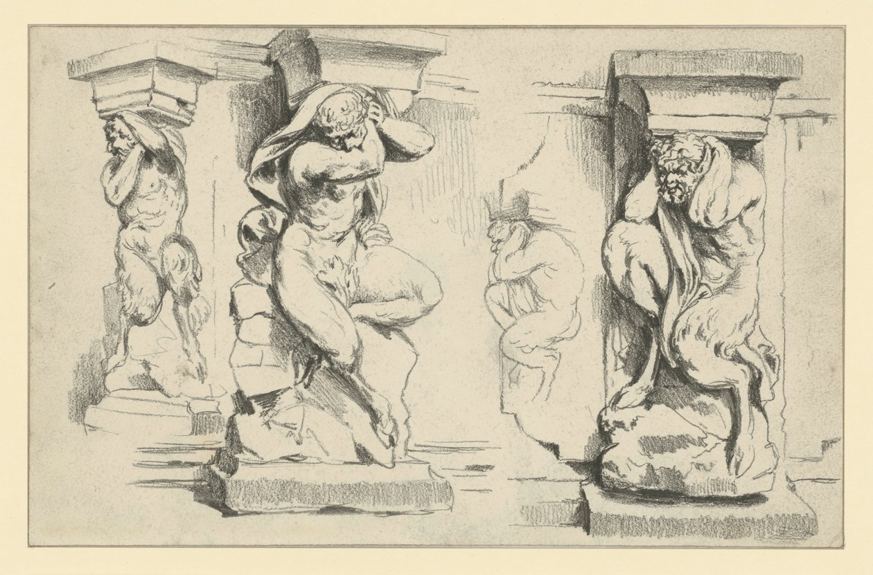 Faun Consoles at the Southwestern Arch Gallery of the Zwinger in Dresden by Adolph Menzel