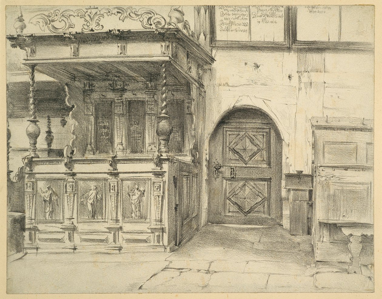 Seating and Door in the Peace Church in Jauer by Adolph Menzel
