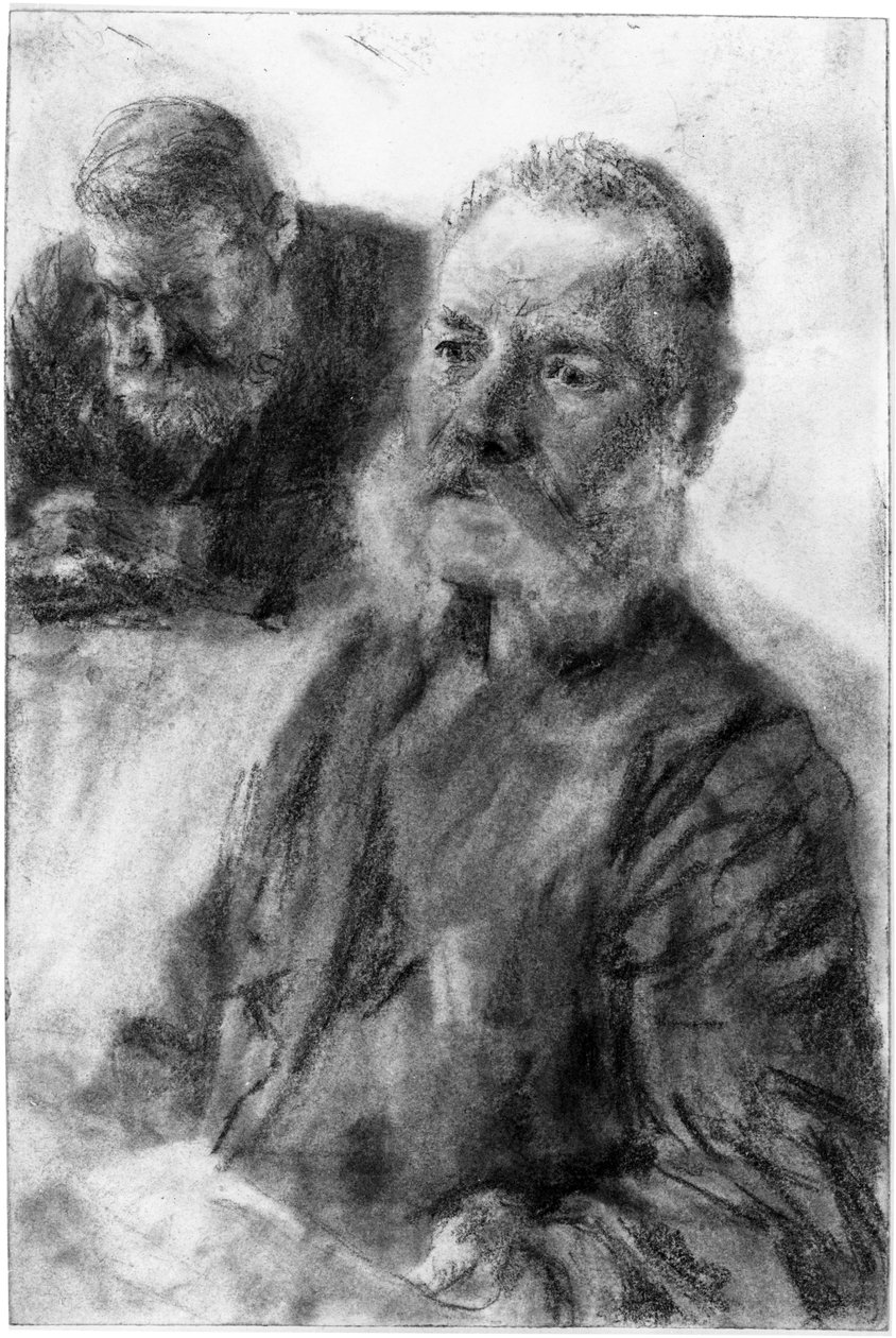 Half-Figure of a Bearded Man, in the Background Another Bust of a Bearded Man, Looking Down by Adolph Menzel