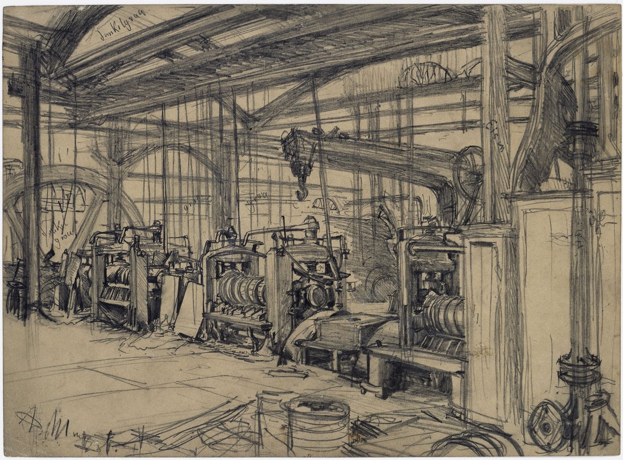 Hall in the Rolling Mill Königshütte. Study for "Iron Rolling Mill. Modern Cyclops" by Adolph Menzel