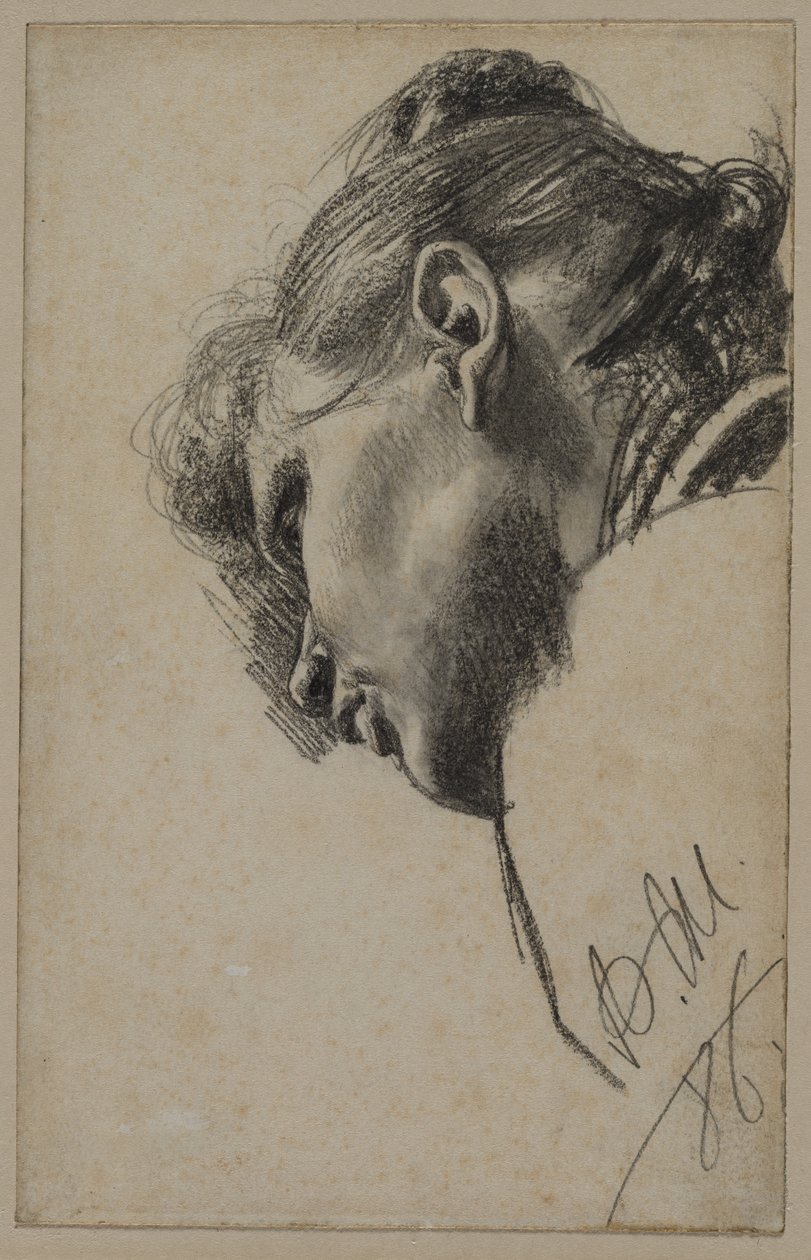 Head of a Young Woman Seen from Below by Adolph Menzel