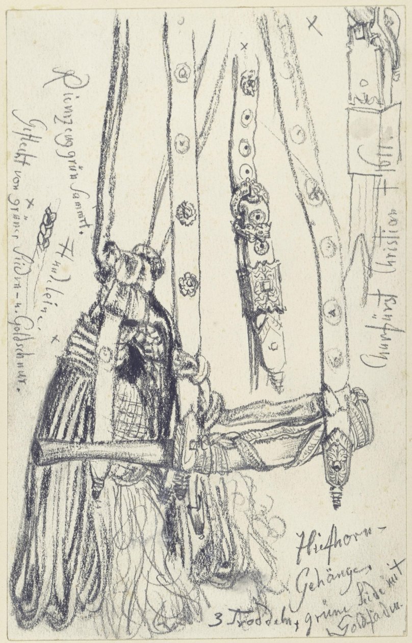 Hunting Horn, Horn Fessel and Horn Rope for the Emerald Hunting Weapon Set of Johann Georg I of Saxony, Historical Museum, Dresden by Adolph Menzel