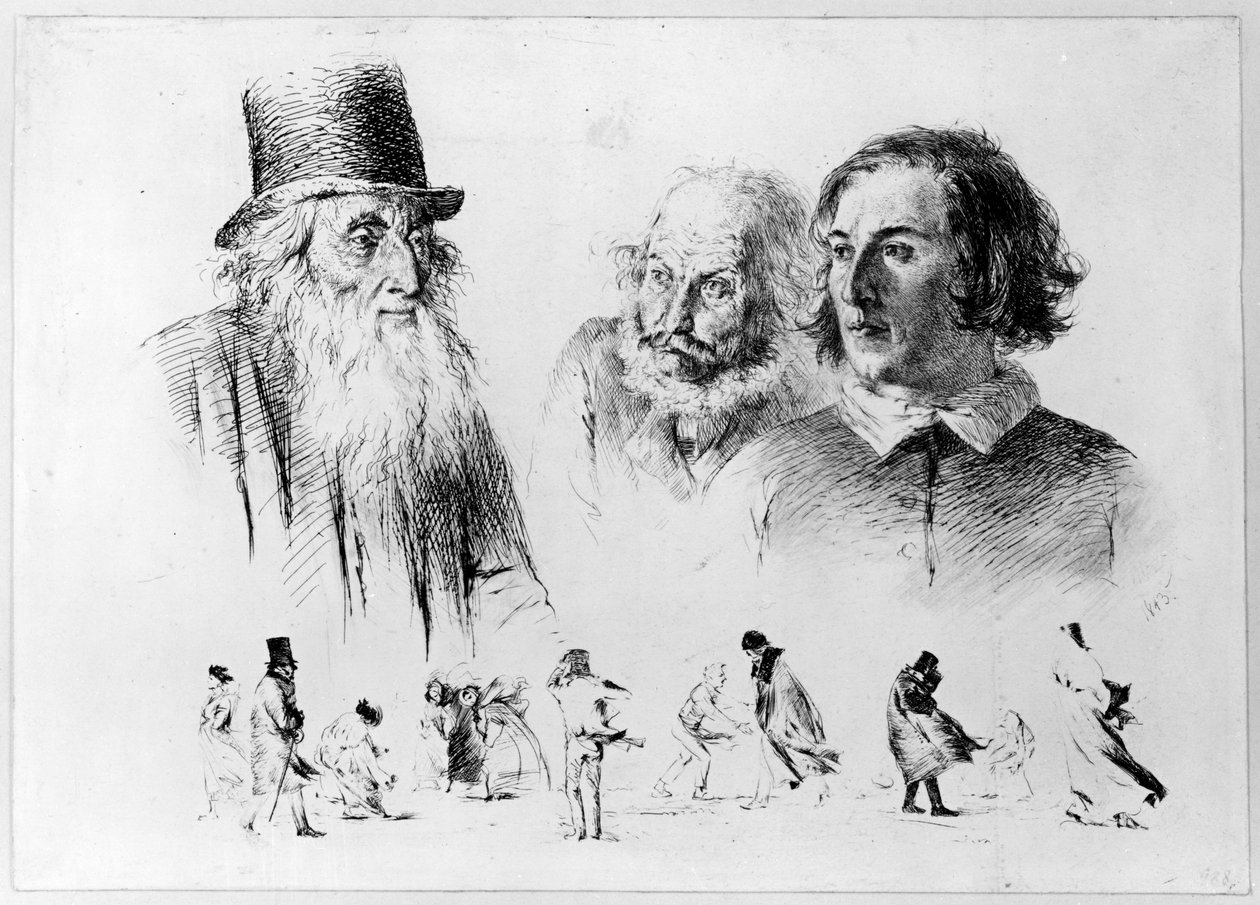 Head and Figure Studies, Sheet 2 from the Series "Radir-Versuche" by Adolph Menzel