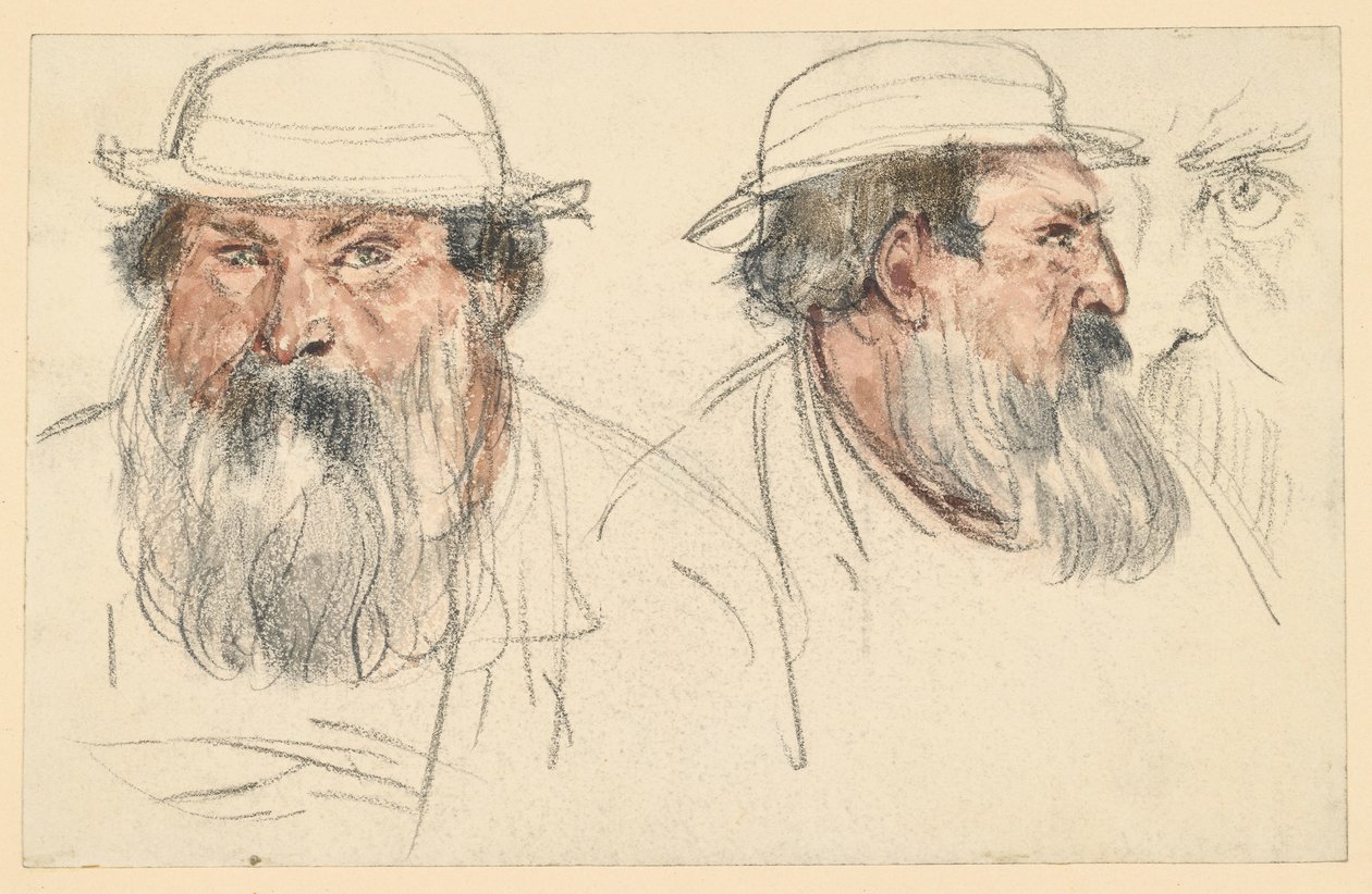 Head of a Bearded Man in Two Studies by Adolph Menzel