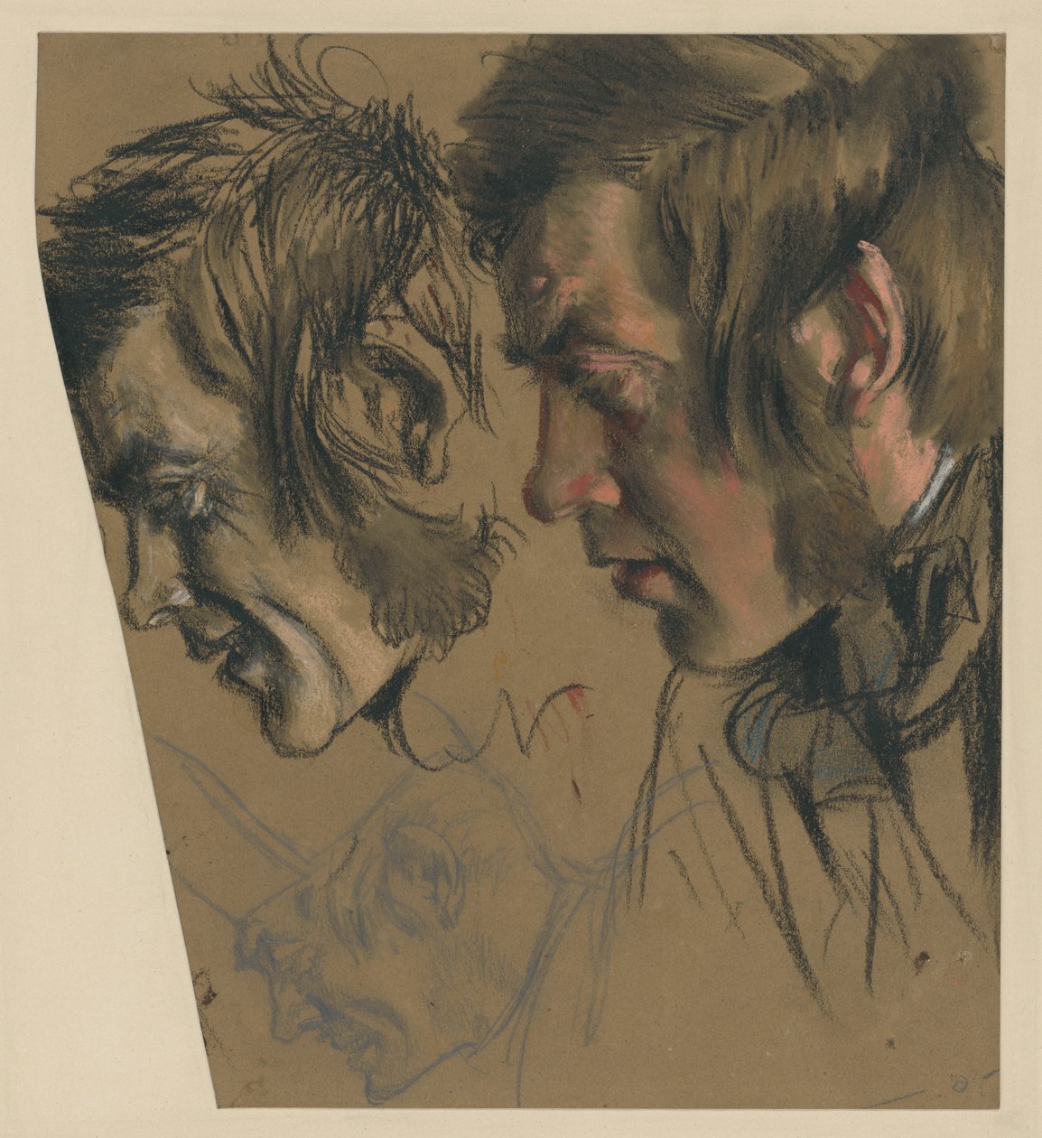 Male Head with Sideburns, Bent Forward; l.: Smaller Repetition, u.: Same with Cap by Adolph Menzel