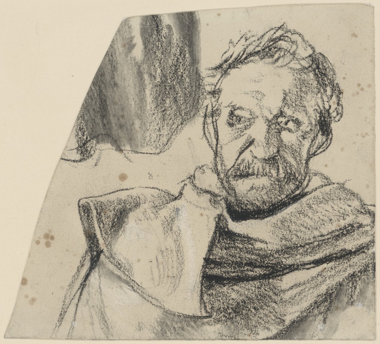 Officer in Coat, Bareheaded, Bust Portrait. Study for the Unfinished Painting Address of Frederick II to His Generals Before the Battle of Leuthen by Adolph Menzel