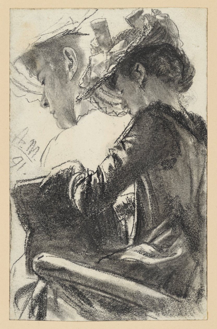 Seated Woman with Hat, a Book in Her Hands, Head Repeated by Adolph Menzel