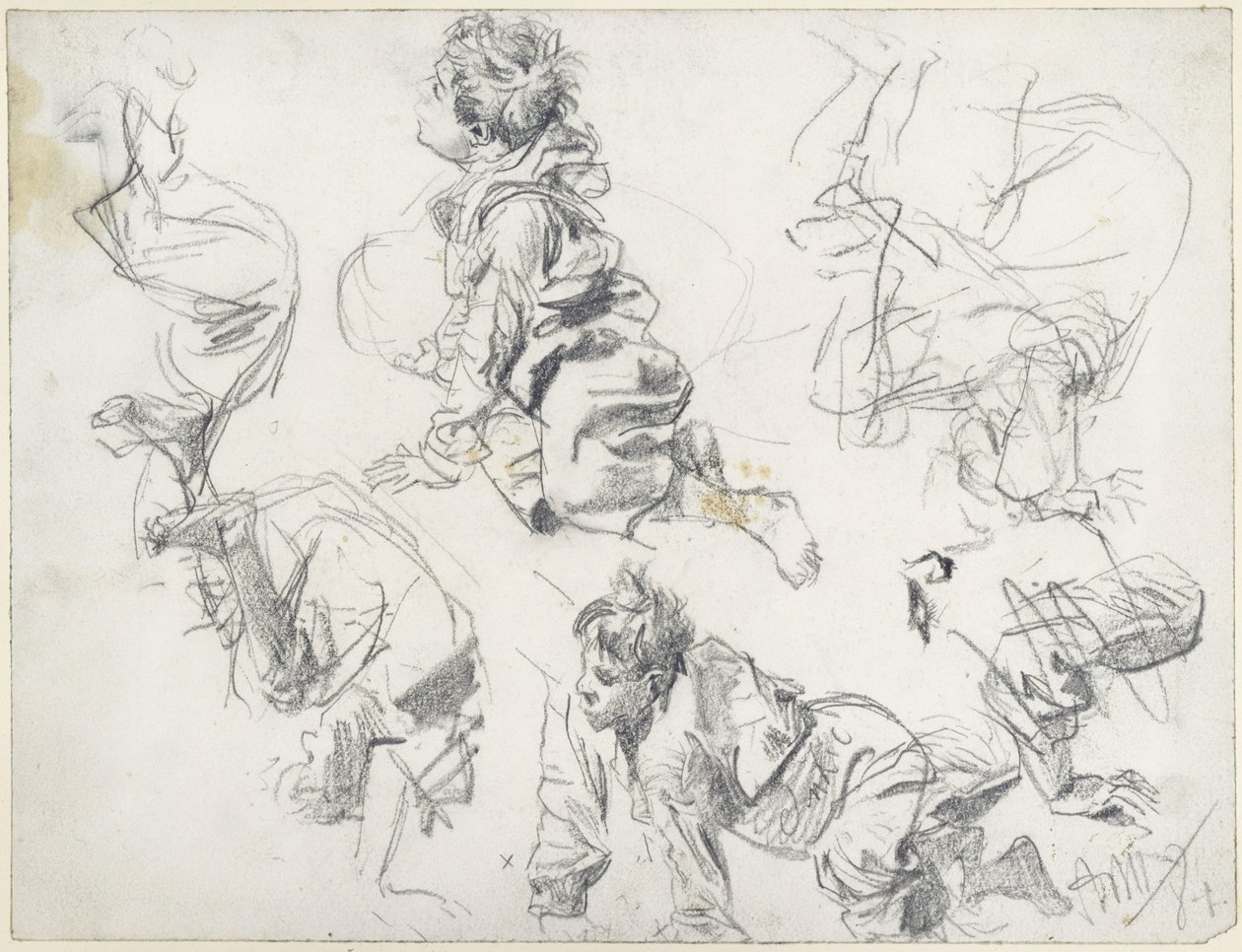 Studies of Two Somersaulting Children. Model Study for "Piazza d