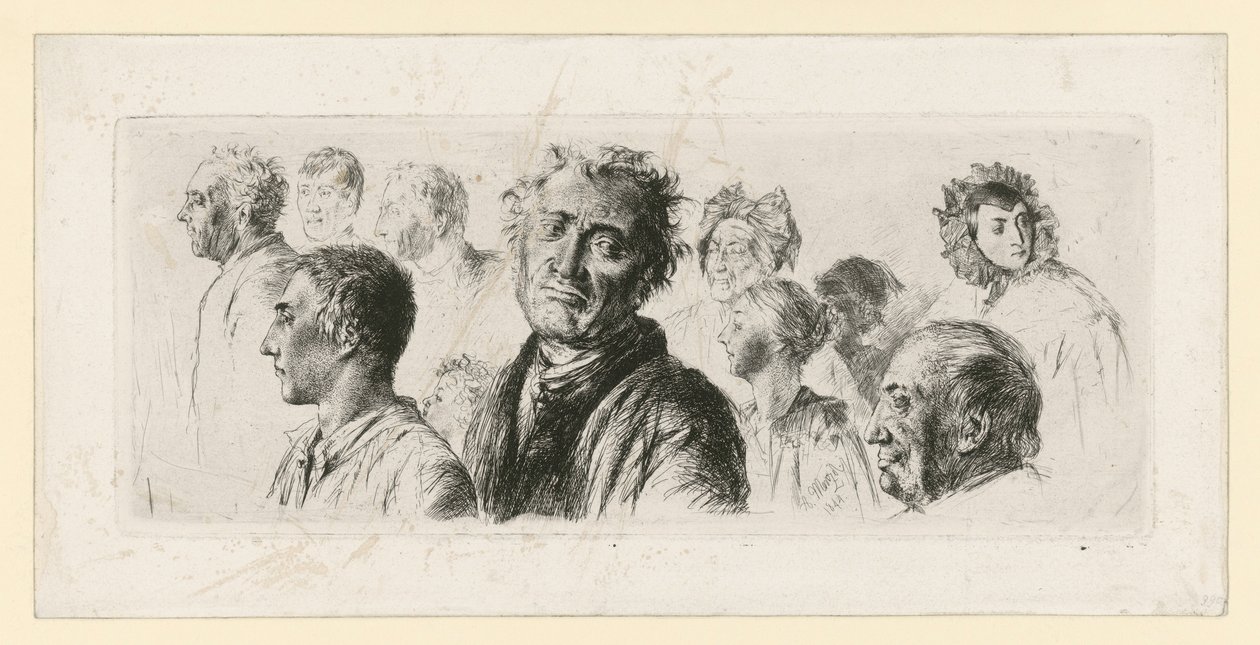 Study Sheet from the Asylum. Ten Heads, Mostly Facing Left by Adolph Menzel