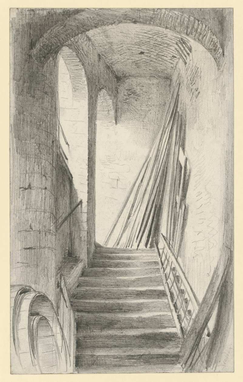 Stairs with Planks in Dresden by Adolph Menzel