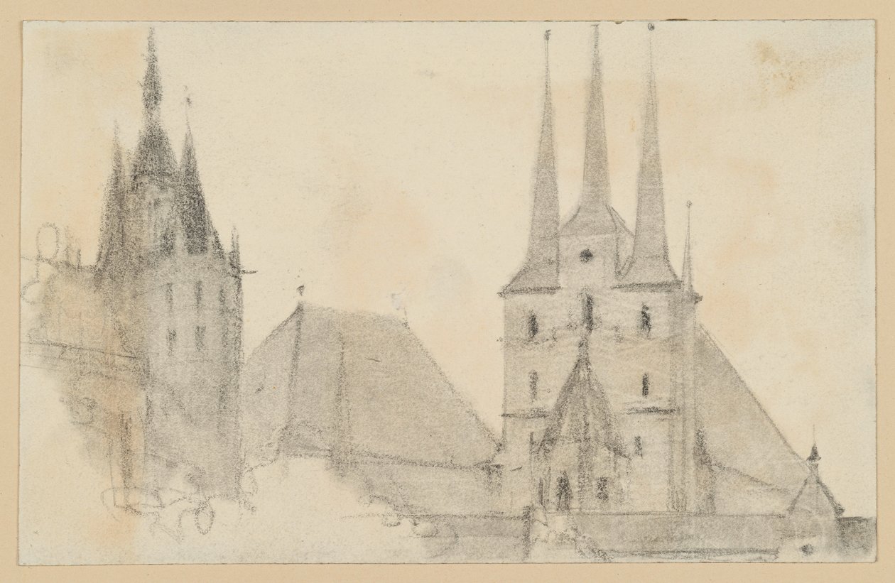Towers and Roofs of the Cathedral and St. Severin in Erfurt by Adolph Menzel