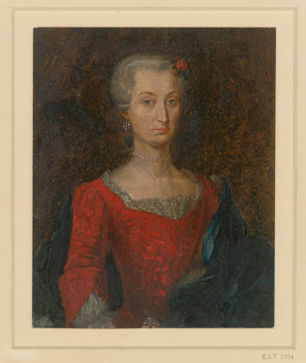 Female Bust in Red Dress with Blue Cloak by Adolph Menzel
