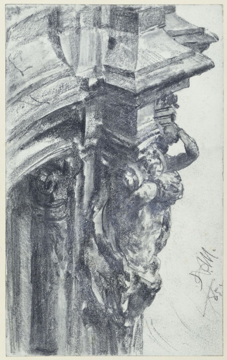 Western Herm Pair at the Wall Pavilion of the Zwinger in Dresden, seen from the Wall Terrace by Adolph Menzel