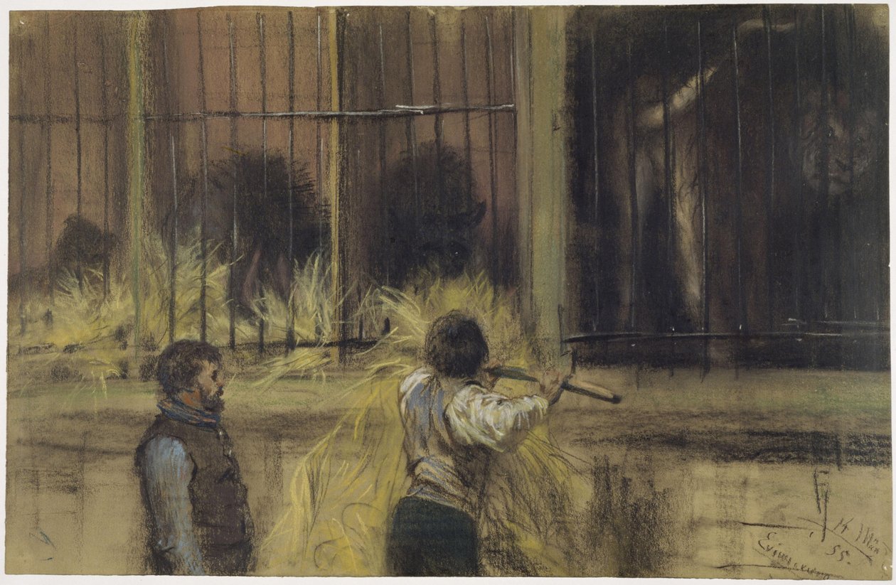 Two Zookeepers in Front of the Predator House by Adolph Menzel