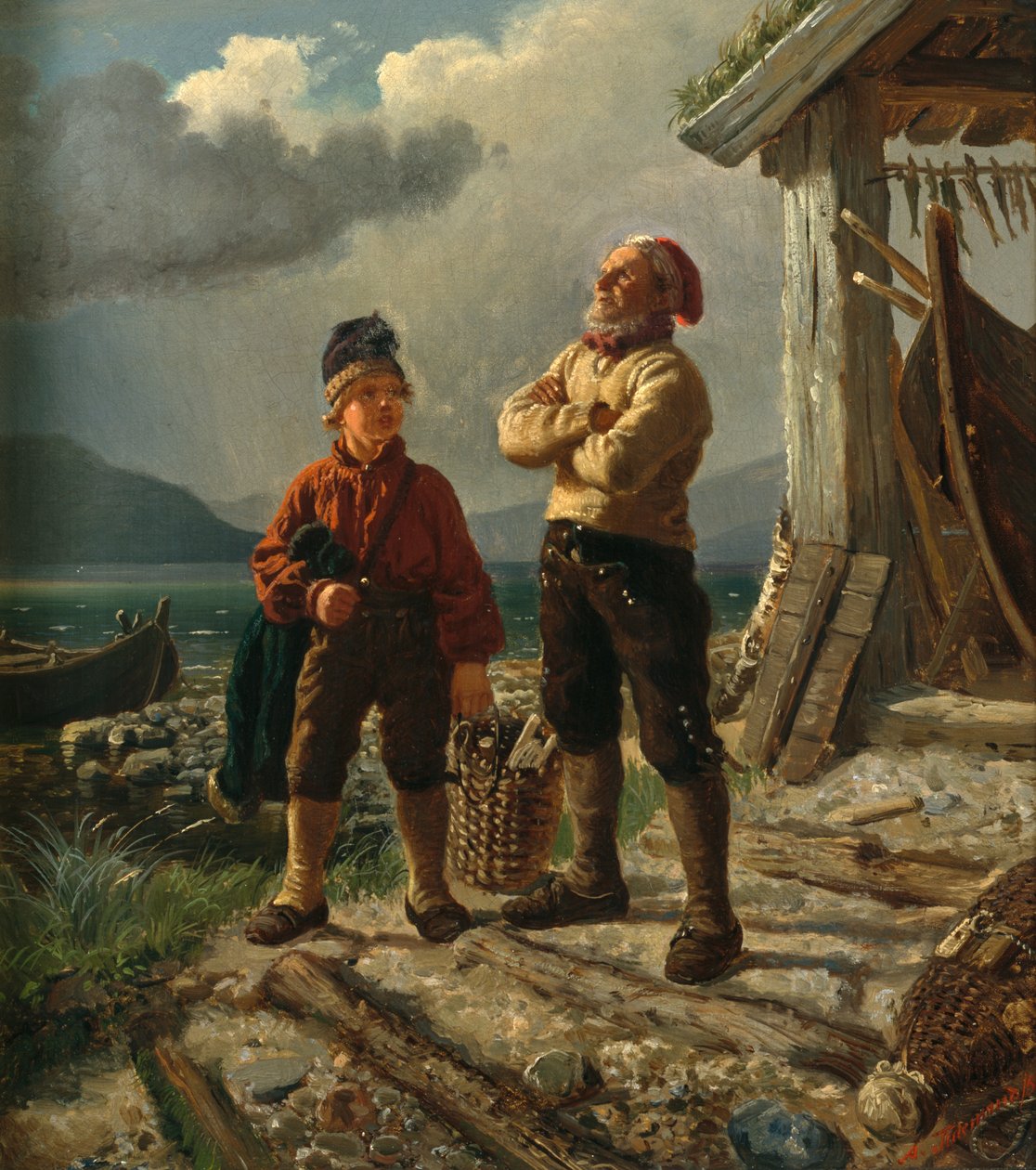Old Sailor and a Young Boy by Adolph Tidemand