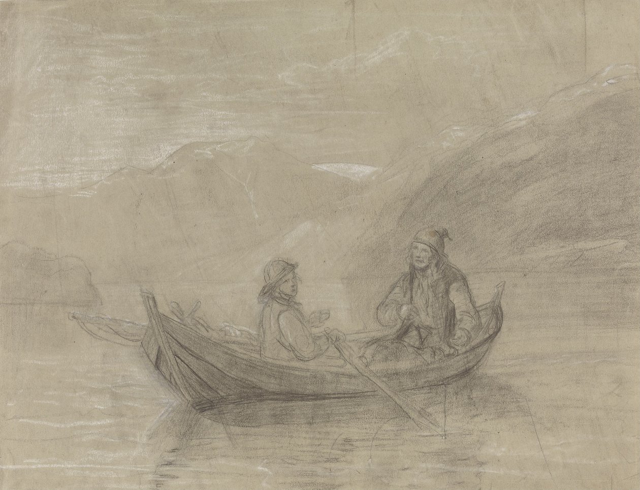 Two Fishermen in a Boat by Adolph Tidemand