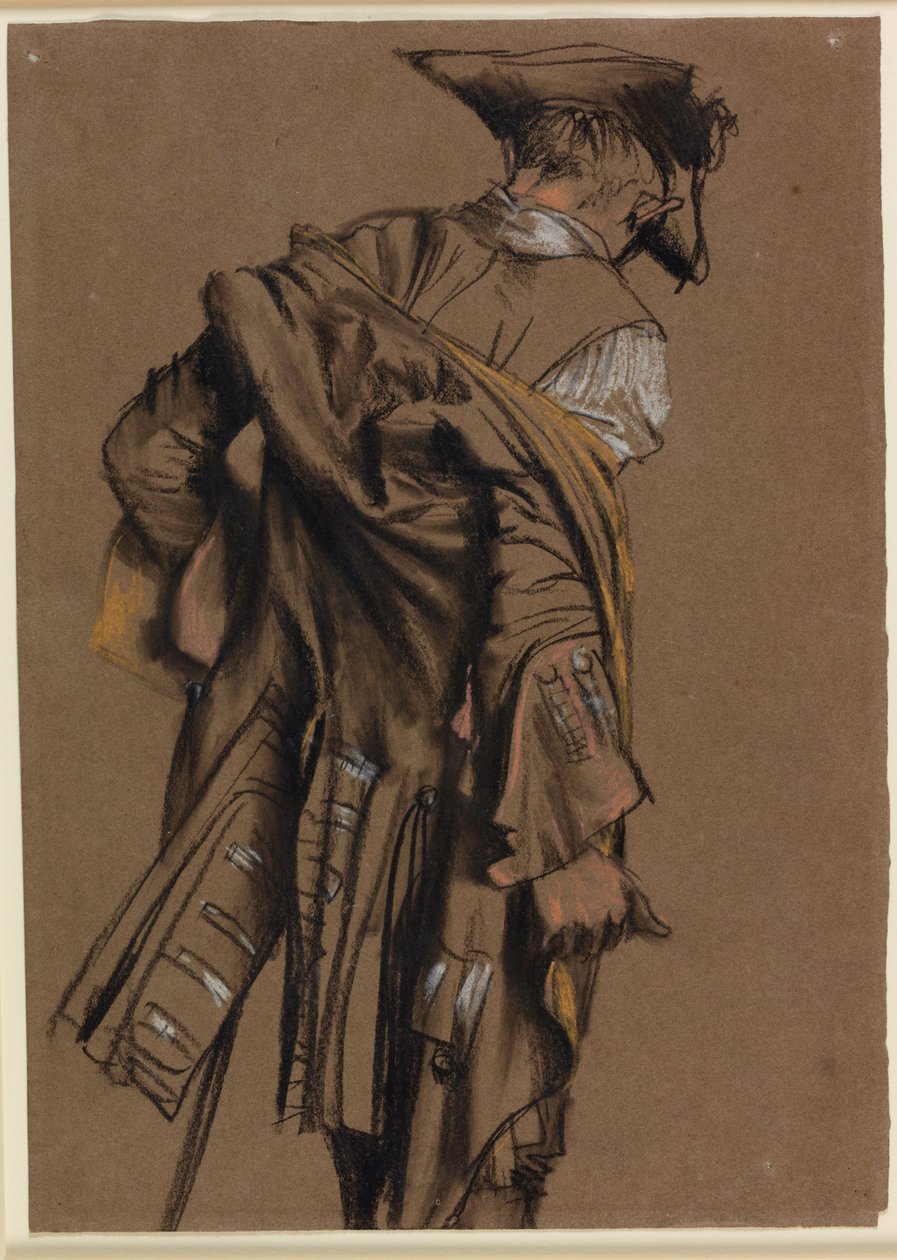 Artist’s Model, Seen in Back View, Putting on an Eighteenth-Century Uniform by Adolph Menzel