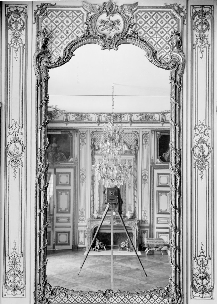 Photograph of a Mirror at the Chateau de Versailles with the Reflection of Giraudon